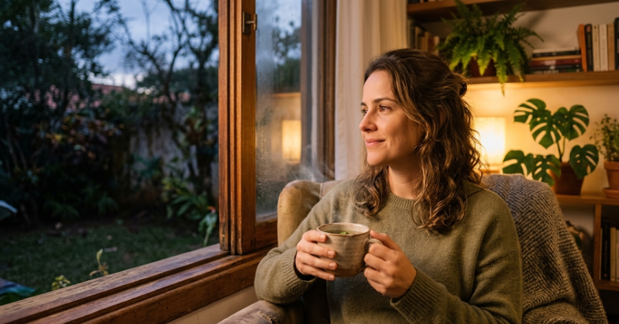 chá de erva-cidreira sendo consumido em momento de relaxamento