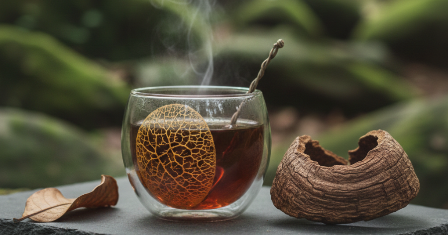 chá de abútua feito com casca seca em preparo tradicional