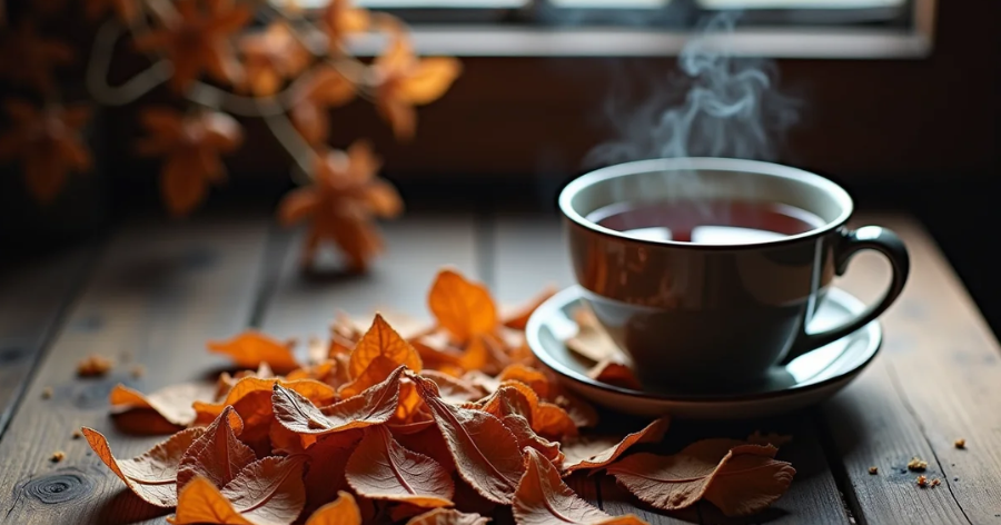 xícara de chá de carqueja em ambiente natural