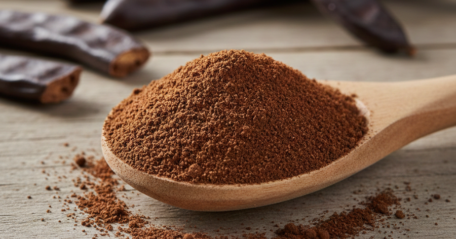 Alfarroba em pó utilizada no preparo do chá vegetal
