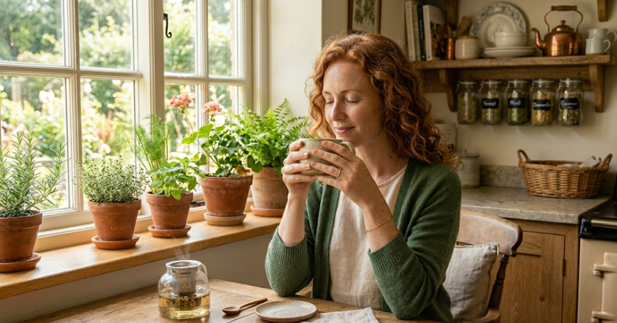 chá de erva-doce para emagrecer sendo consumido em ambiente relaxante