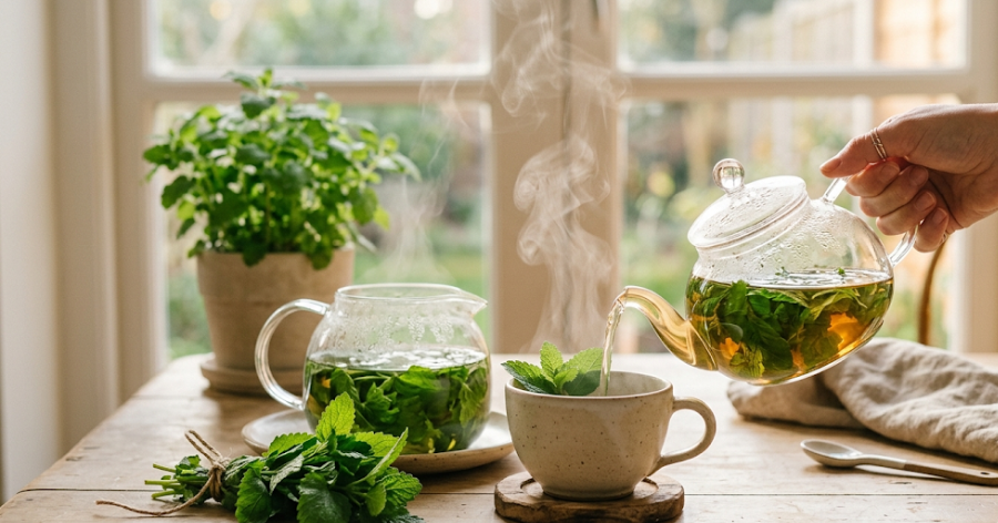 preparo correto do chá de erva-cidreira com folhas frescas