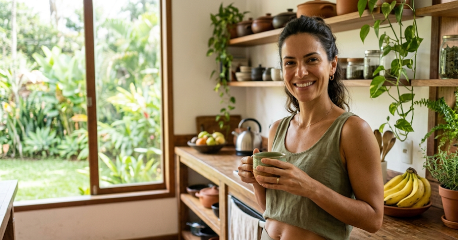 Mulher tomando chá verde para emagrecer e acelerar metabolismo